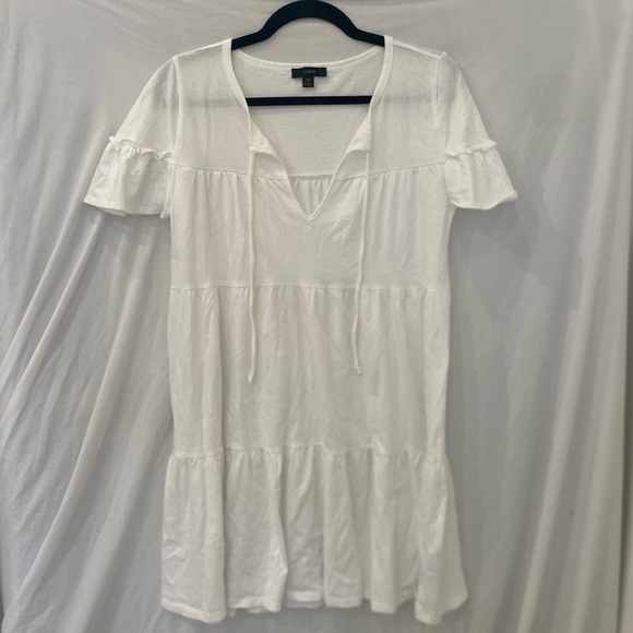 J.Crew Tiered Midi Dress White Cotton Size XS short sleeve ruffle coverup - Picture 1 of 5